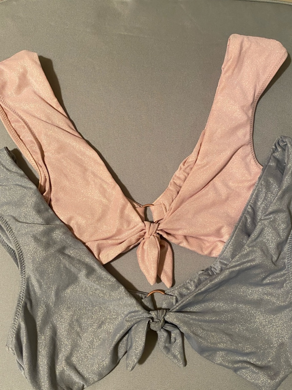 aerie Shimmery Pink and Silver Crop Bra Tops